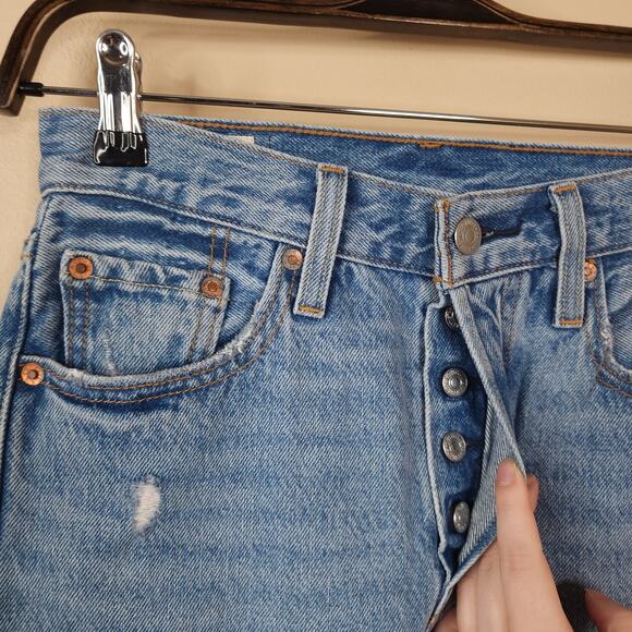 Levi's Premium 501 Skinny Button Fly Jeans Light Wash Size 24 - Picture 5 of 12